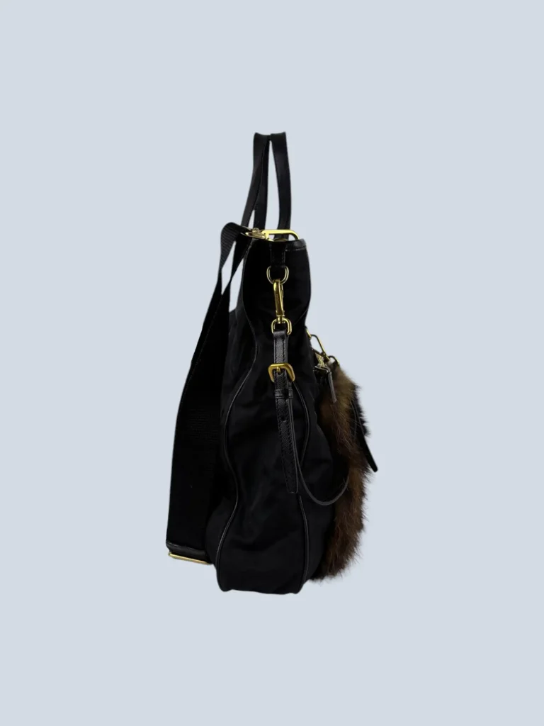Borsa a spalla in nylon e pelliccia., foto 3 di 9