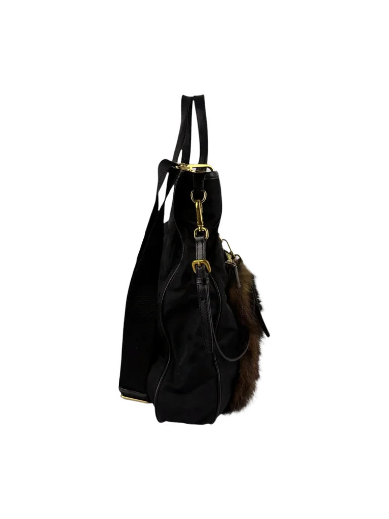 Borsa a spalla in nylon e pelliccia., foto 3 di 9