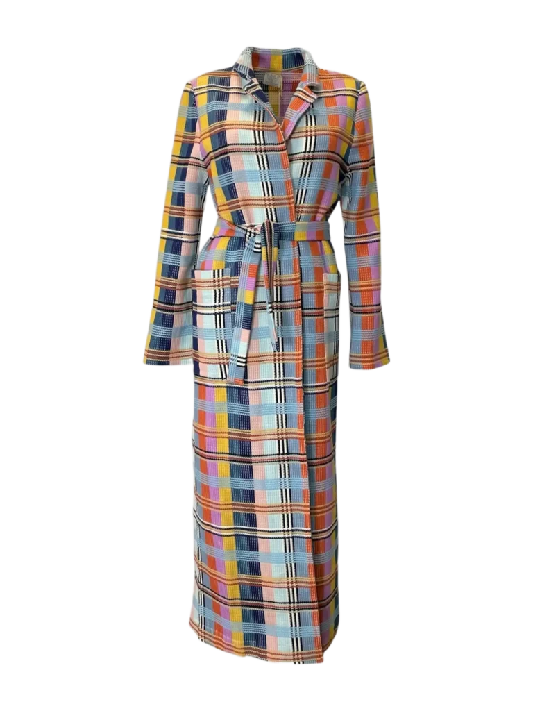 Long multicolor check coat.