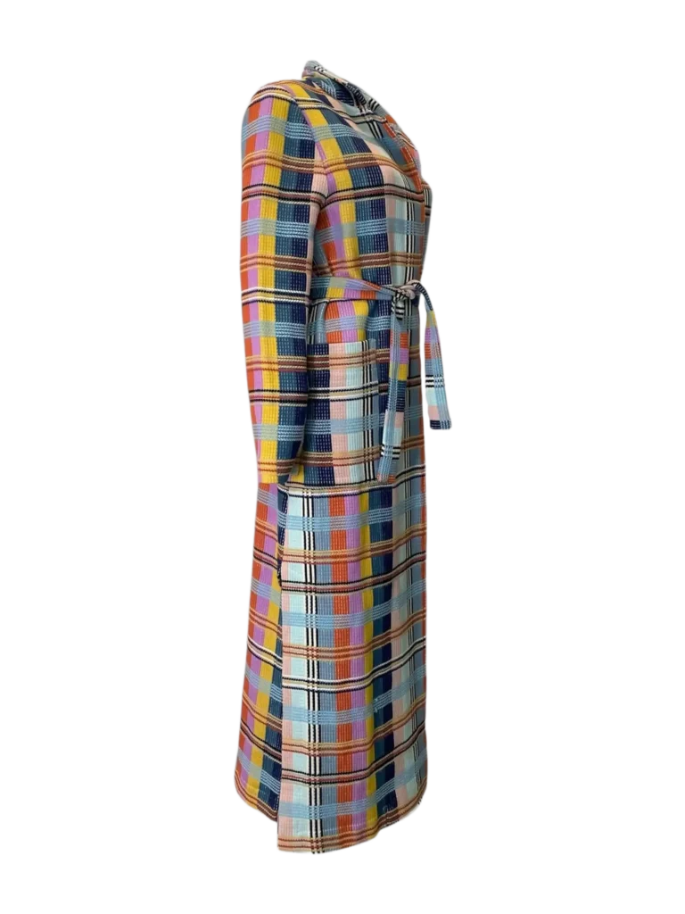 Multicolor checked long coat, photo 2 of 9