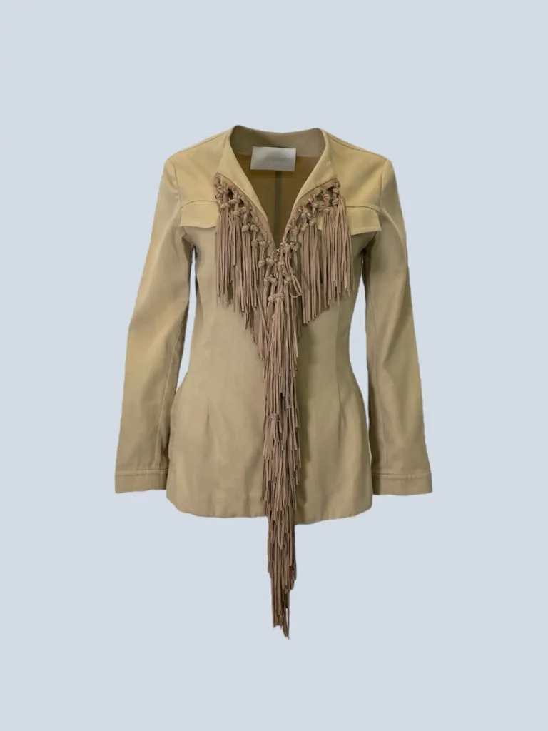 Giacca in cotone con frange in suede, 42.