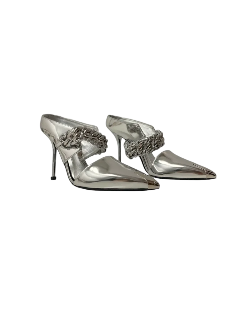 Leather mules with metal chain detail, photo 2 of 7