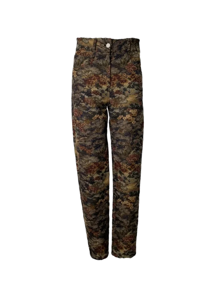 Pantaloni a vita alta in broccato.