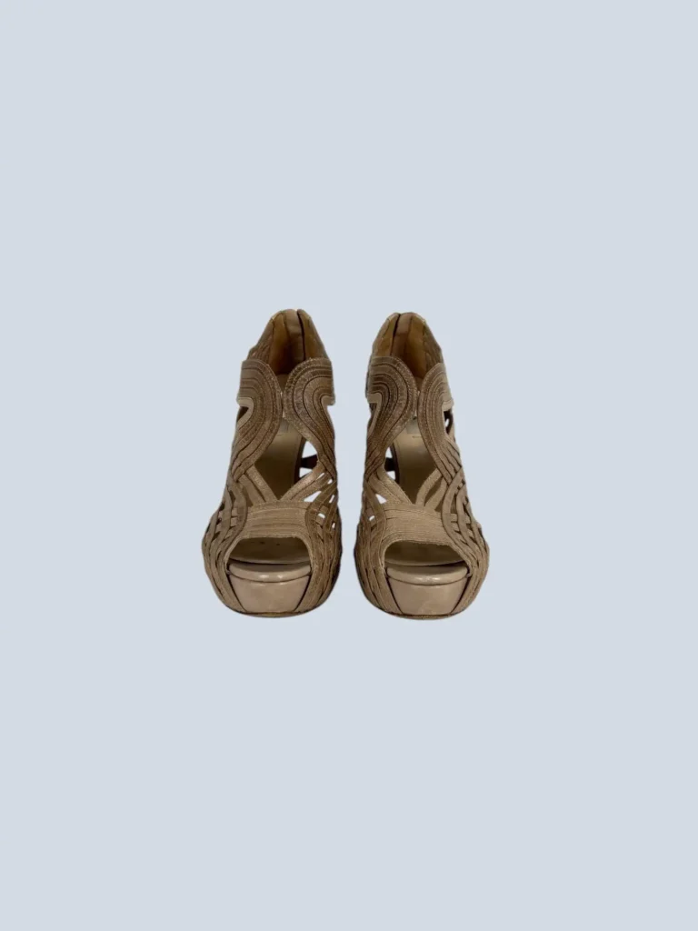 Décolleté open toe in pelle intrecciata, 38., foto 3 di 6