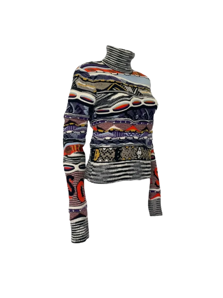 Maglione a collo alto in lana con motivo jacquard., foto 3 di 6
