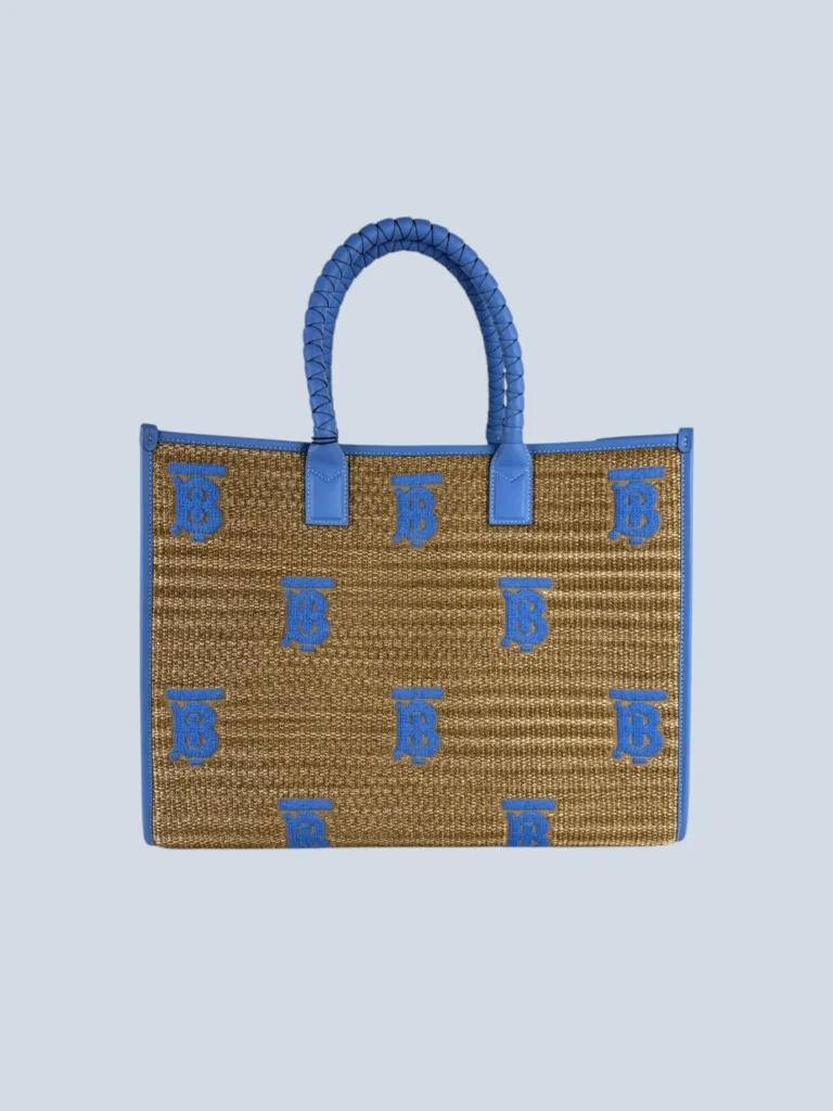Borsa Freya tote grande in rafia con ricamo.