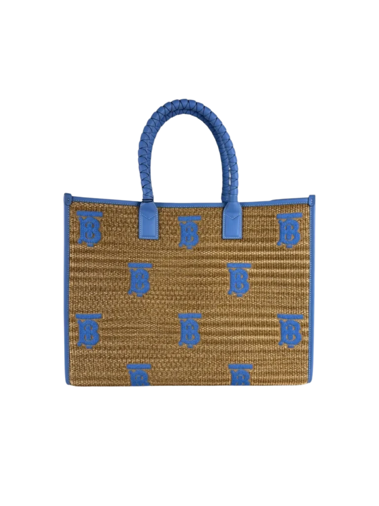 Borsa Freya tote grande in rafia con ricamo.