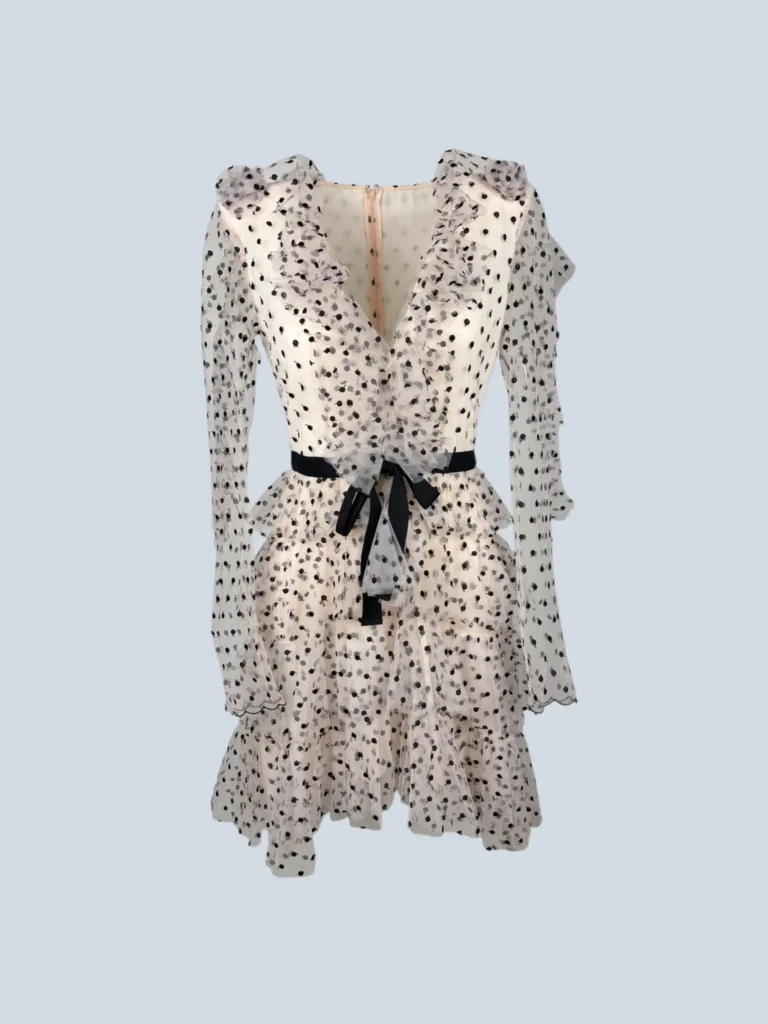 Di Lorenzo Serafini, abito midi a balze con tulle, 40.