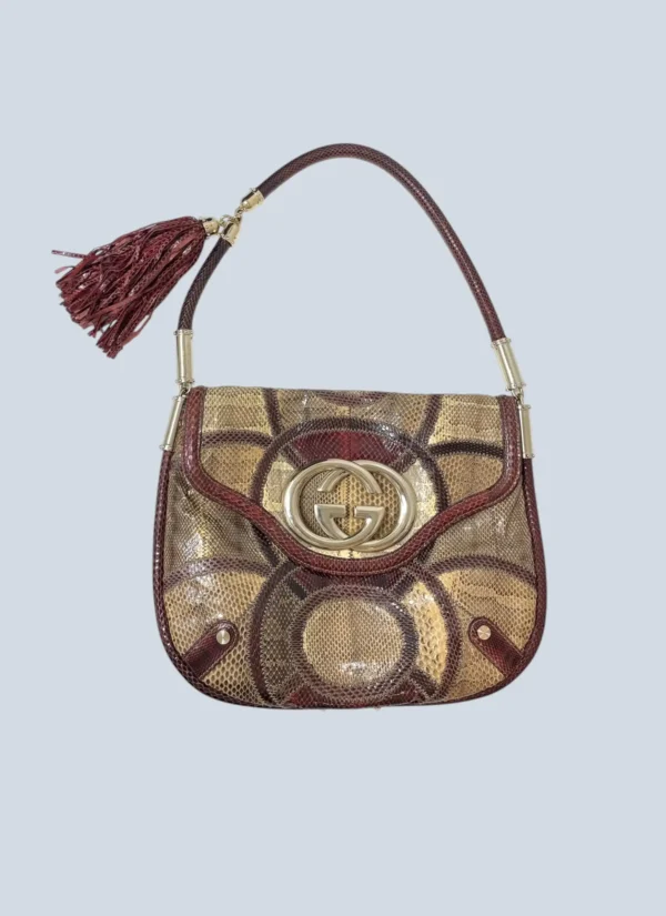 <b>Gucci</b><br> borsa a spalla Britt in pelle esotica Patchwork.