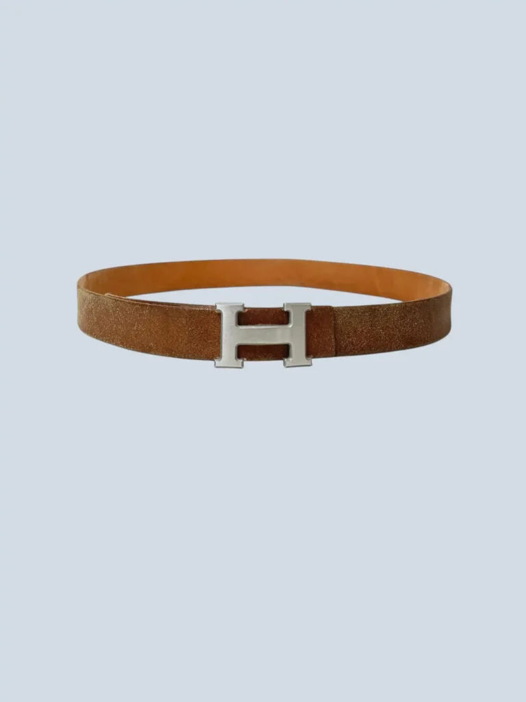 Cintura in cuoio e metallo satinato, 85.