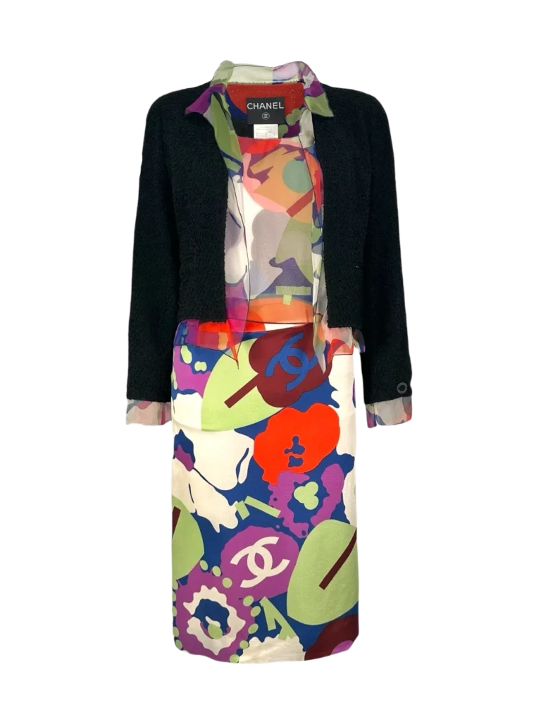 Tailleur in seta fantasia multicolor.