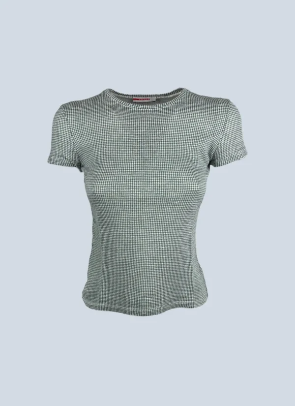 <b>Prada</b> <br> t-shirt pied de poule in cotone, XS.