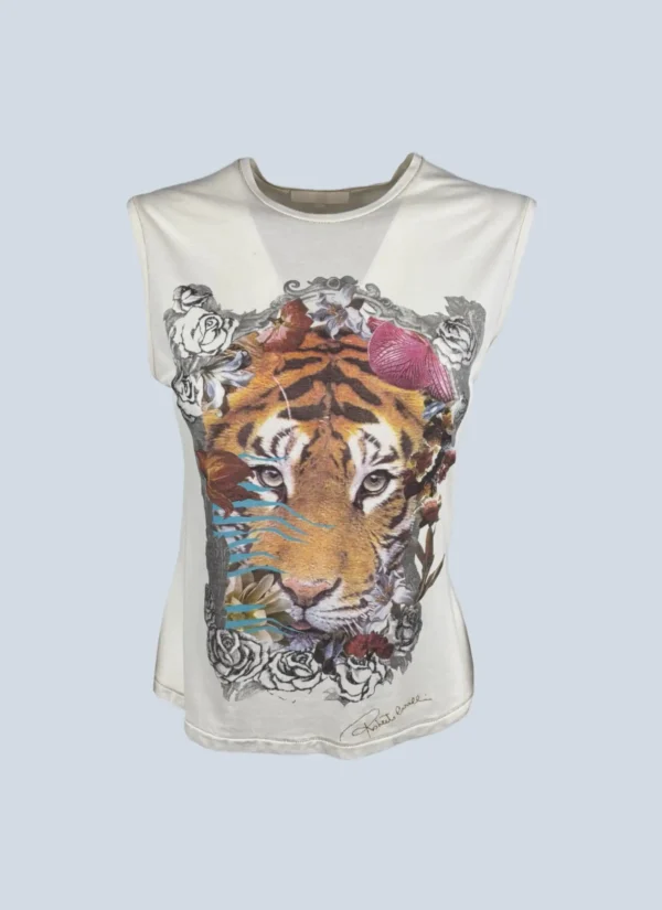 <b>Roberto Cavalli</b> <br> top in cotone stampato, M.