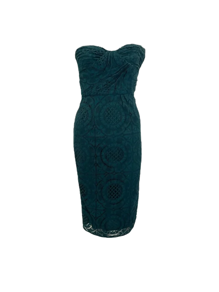 Lace midi sheath dress.