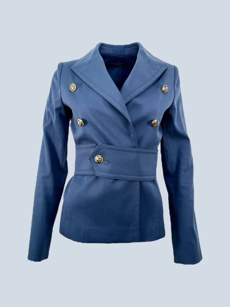 Tailored cotton blazer with waist belt, 40.