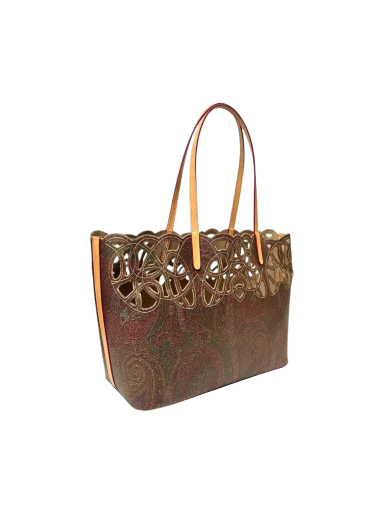 Paisley canvas shoulder shopper bag with cut-out details, photo 2 of 8