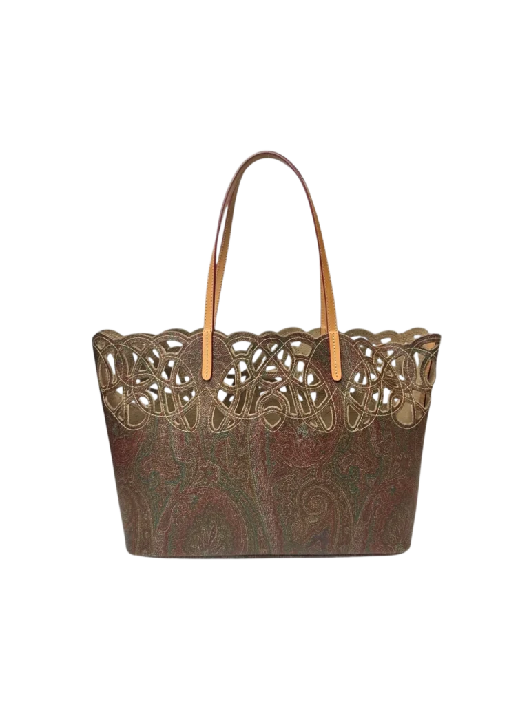Paisley canvas shoulder shopper bag with cut-out details.