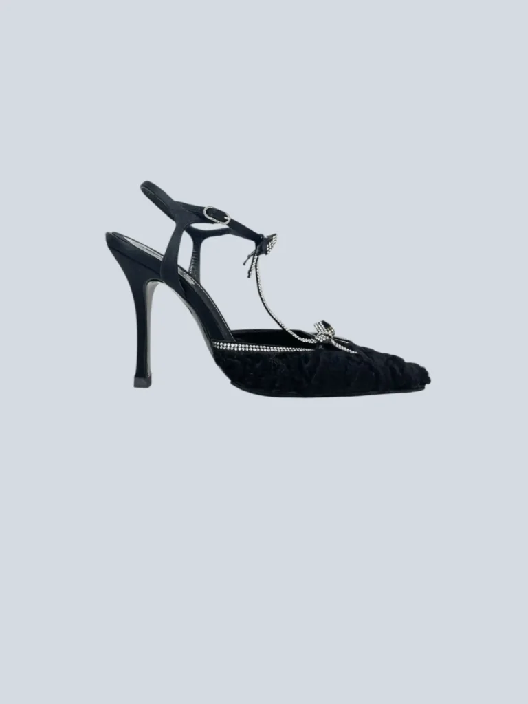 Décolleté in pelliccia e strass, 37,5.