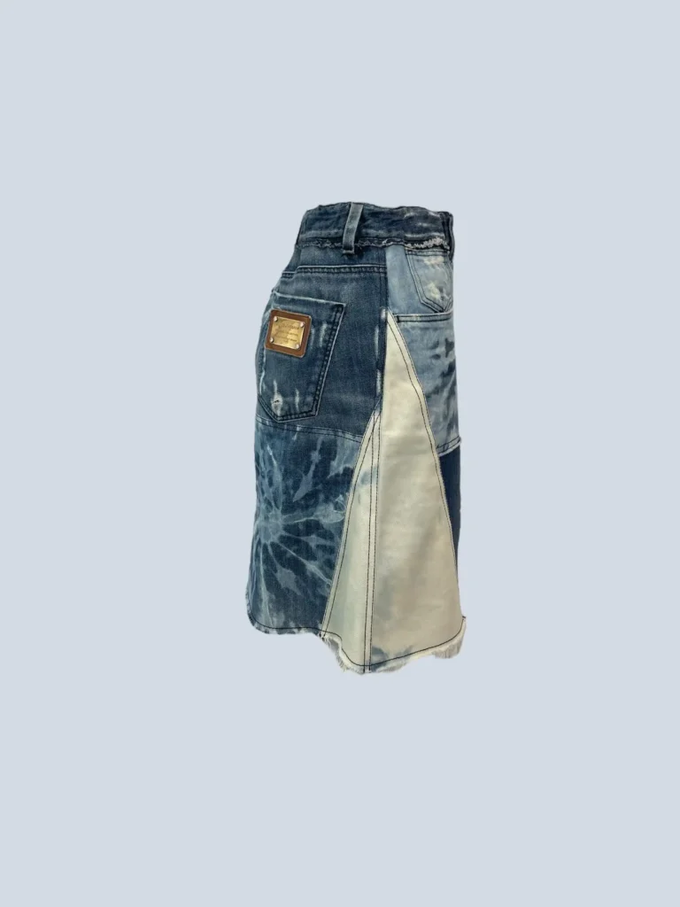 Minigonna in denim patchwork e tie dye, 38., foto 3 di 5