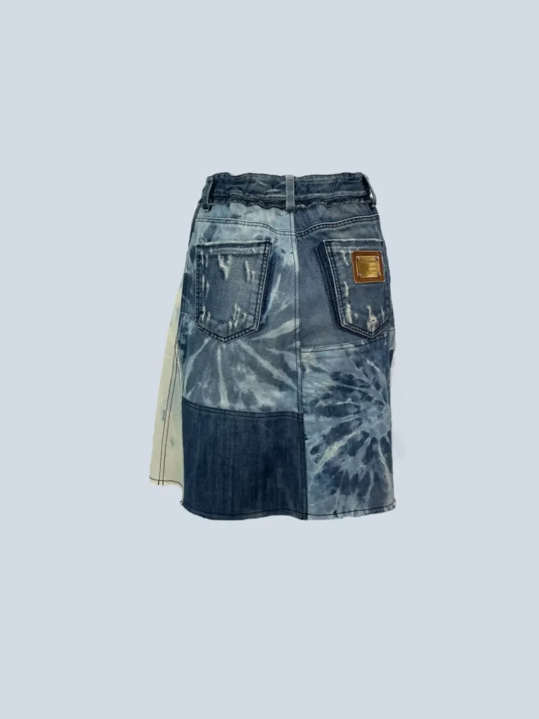 Minigonna in denim patchwork e tie dye, 38., foto 4 di 5