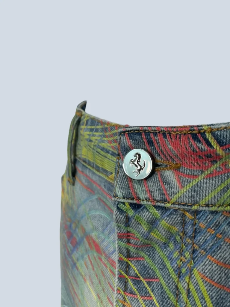 Pantaloni a gamba larga in denim con stampa ottica, 30., foto 5 di 9