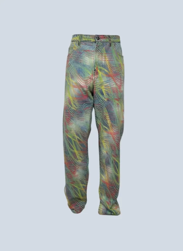 <b>Ferrari</b><br> pantaloni a gamba larga in denim con stampa ottica, 30.