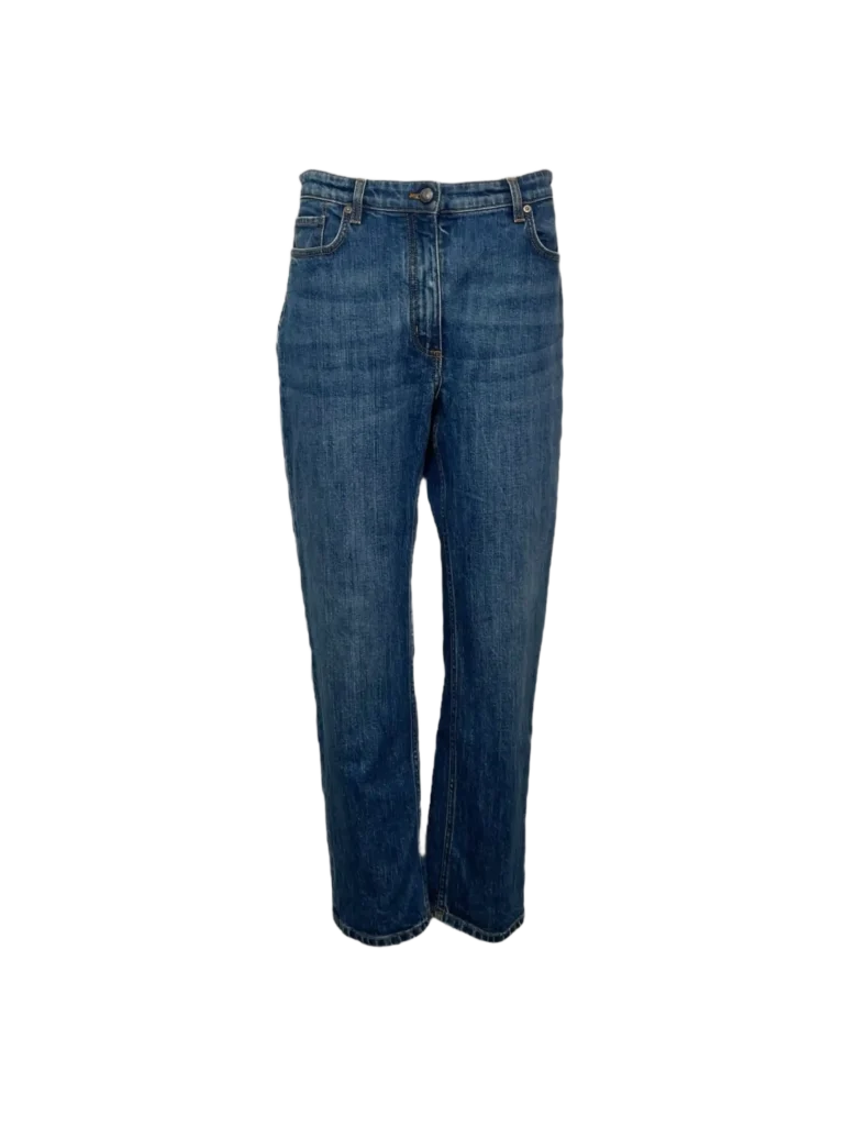 Pantaloni in denim con dettaglio floreale.