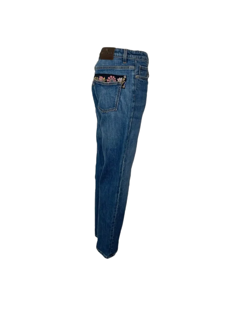 Denim trousers with floral detail., photo 3 of 8