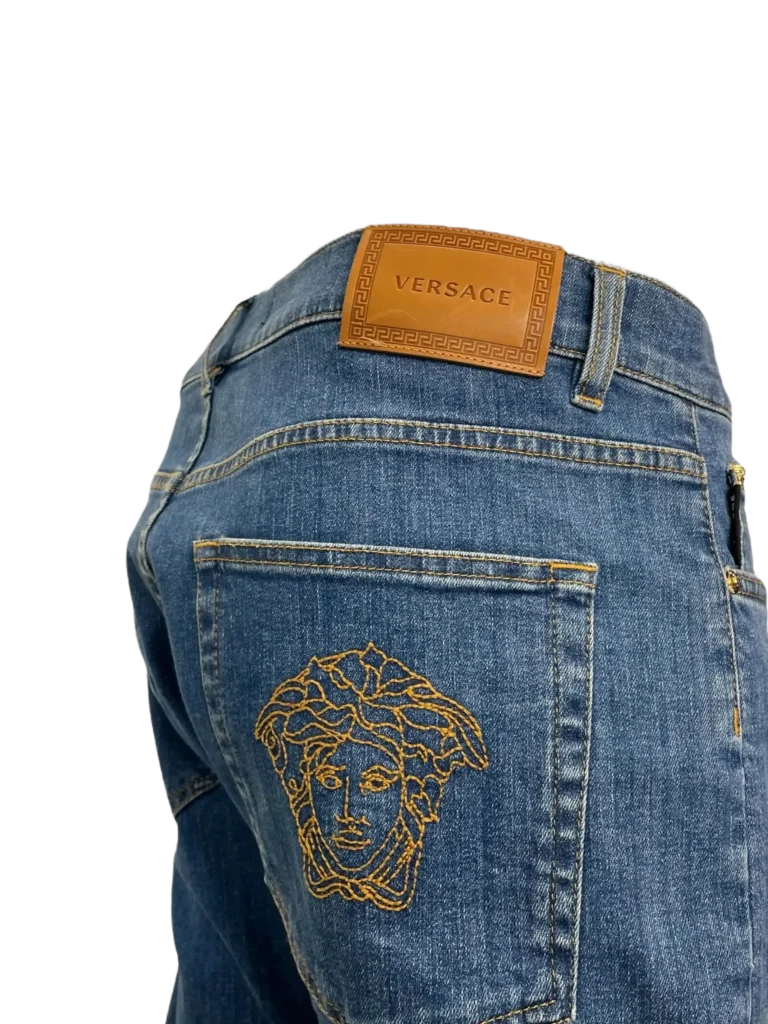 Denim trousers with Medusa embroidery, photo 9 of 9