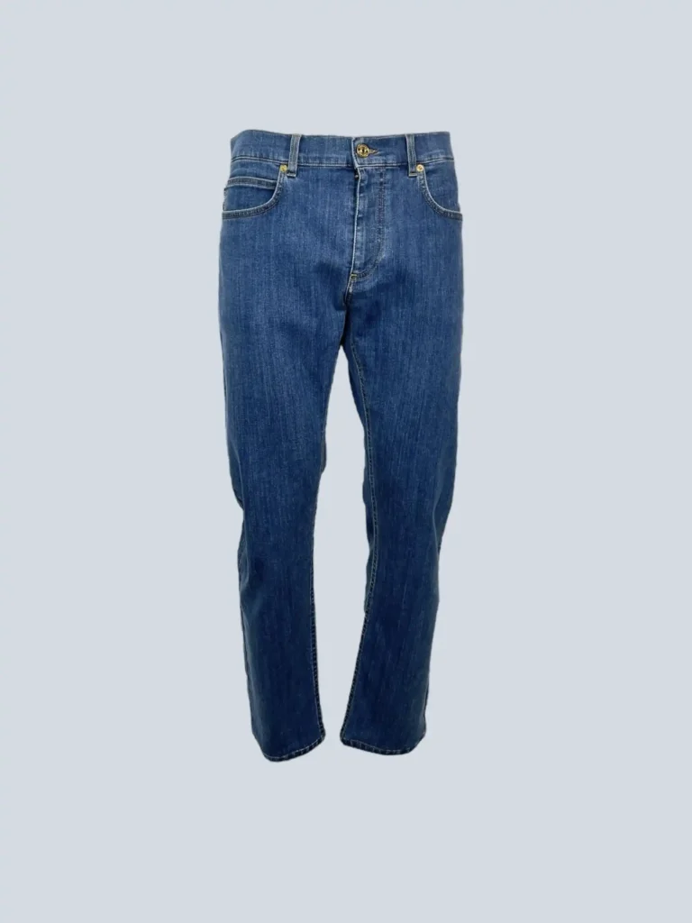 Pantaloni in denim con ricamo medusa, 36.