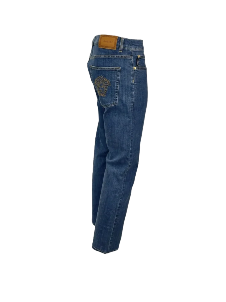 Denim trousers with Medusa embroidery, photo 2 of 9