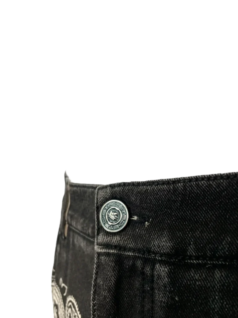 Pantaloni in denim con stampa paisley., foto 7 di 9