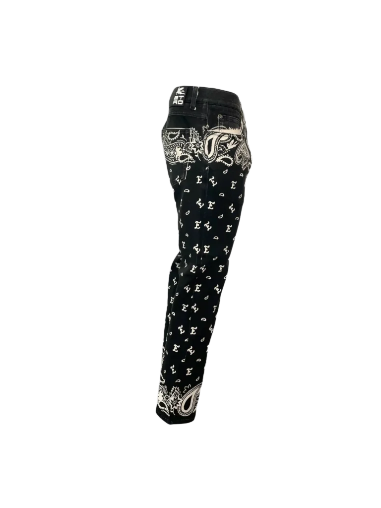 Pantaloni in denim con stampa paisley., foto 3 di 9
