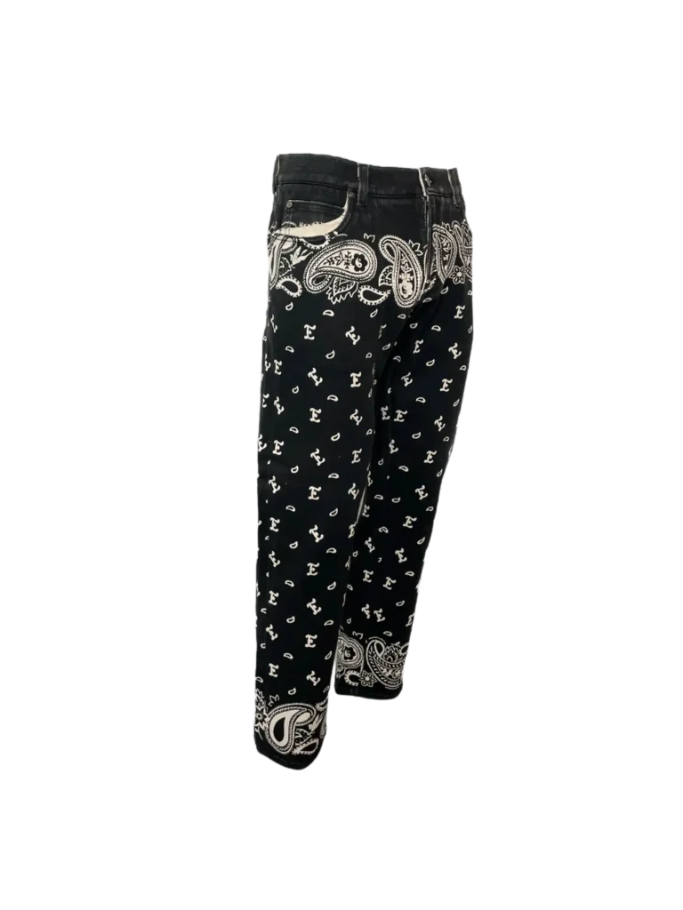 Pantaloni in denim con stampa paisley., foto 2 di 9