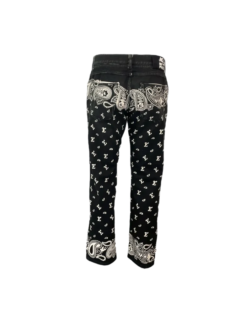 Pantaloni in denim con stampa paisley., foto 4 di 9