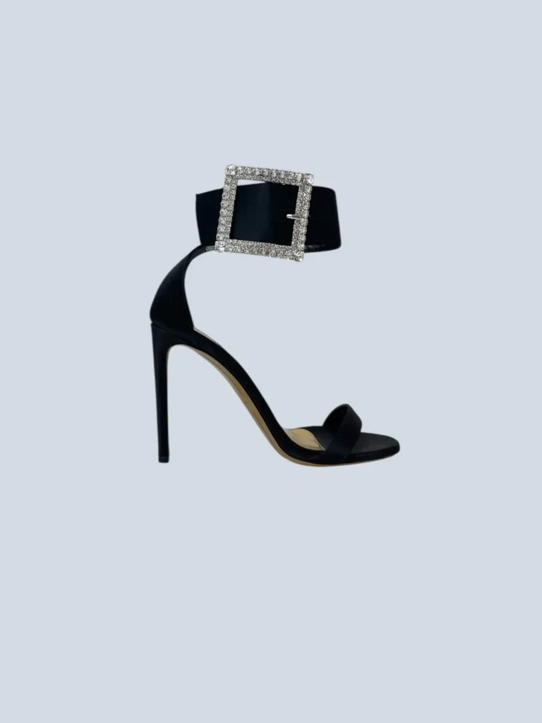 Sandali in raso con fibbia strass, 38.