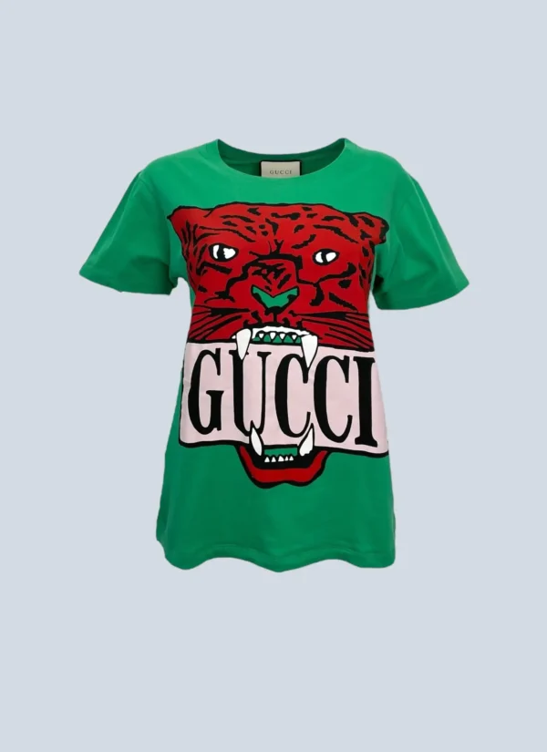 <b>Gucci</b><br> t-shirt in cotone con stampa Tiger e logo, XXS.