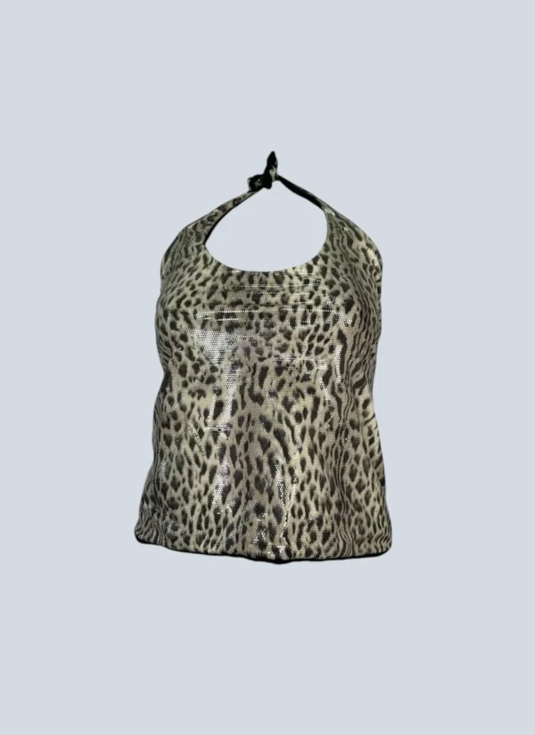 <b>Just Cavalli Beachwear</b><br> top in nylon e paillettes animalier, 44.