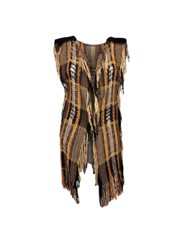 Gilet in cotone intrecciato con frange.