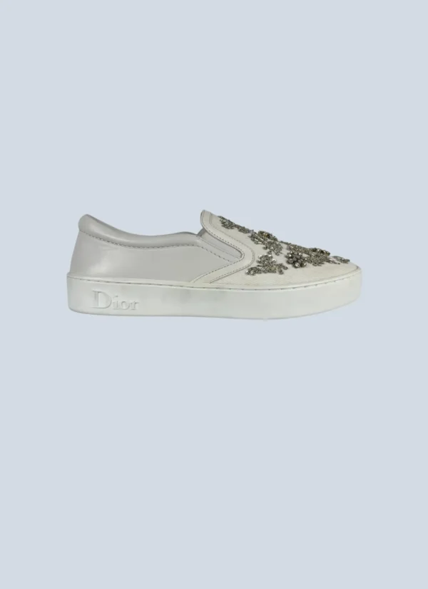 <b>Christian Dior</b> <br> sneakers slip-on in canvas con strass, 35.