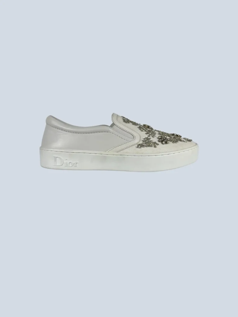Sneakers slip-on in canvas con strass, 35.