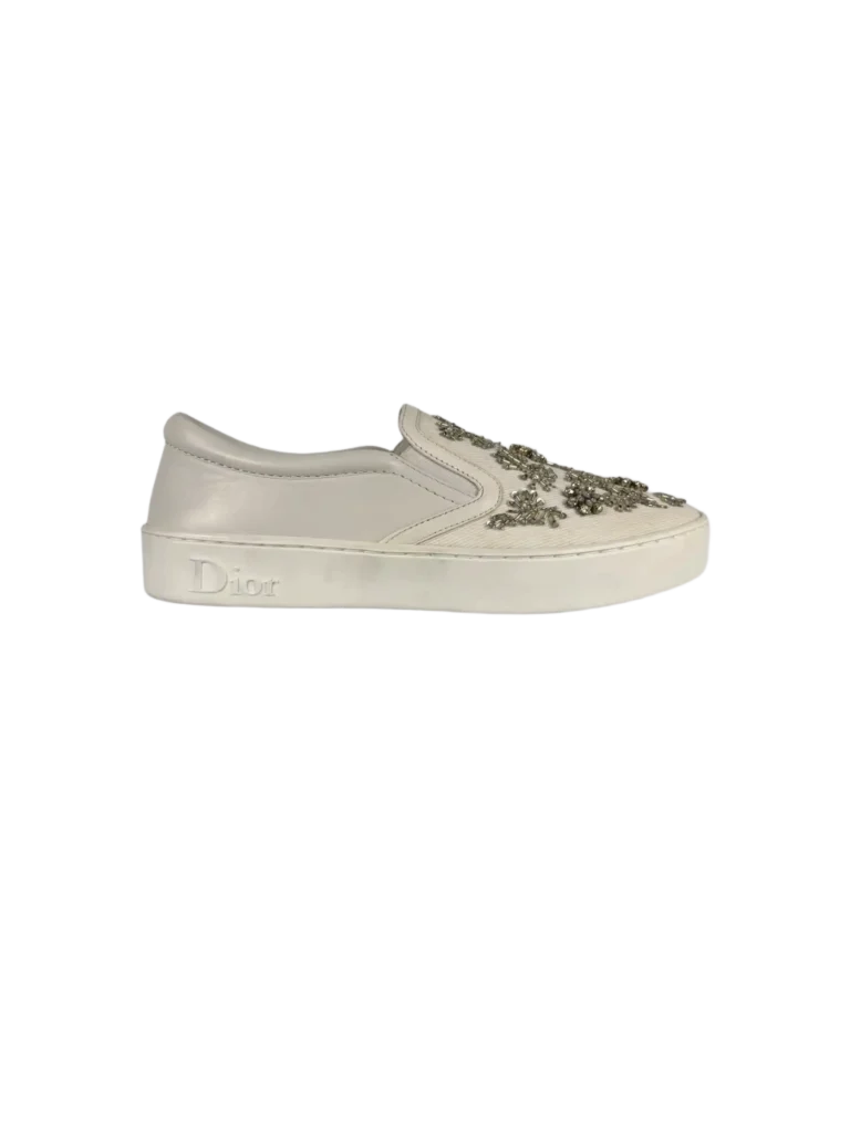 Sneakers slip-on in canvas con strass.