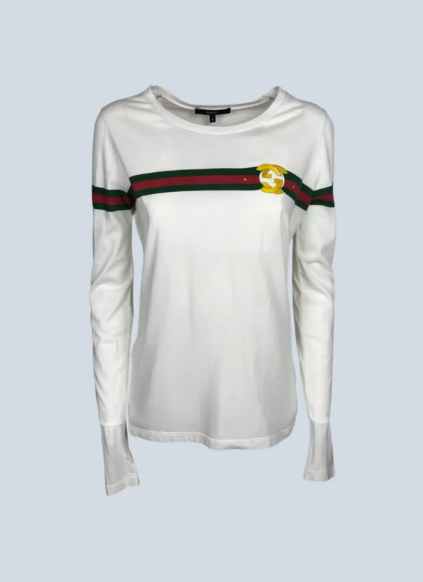 <b>Gucci</b> <br> maglia a maniche lunghe in cotone stampa web, S.