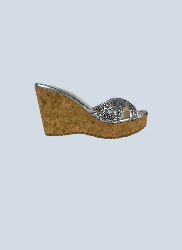 <b>Jimmy Choo</b> <br> mules con zeppa in sughero, 36.5.