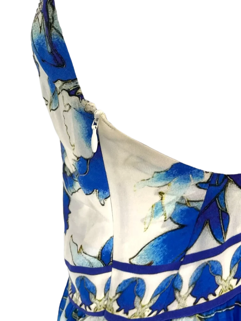 Abito lungo in seta con stampa floreale., foto 5 di 9