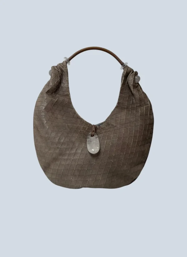 <b>Giorgio Armani</b><br> borsa a spalla in tela lavorata e pelle.