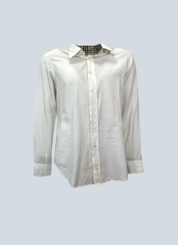 <b>Burberry</b><br> camicia in cotone e bordi Check, M.