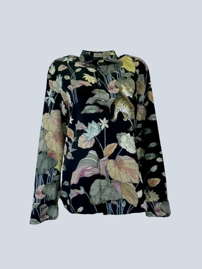 Camicia in cotone con stampa ninfee e tigri, M., foto 2 di 6