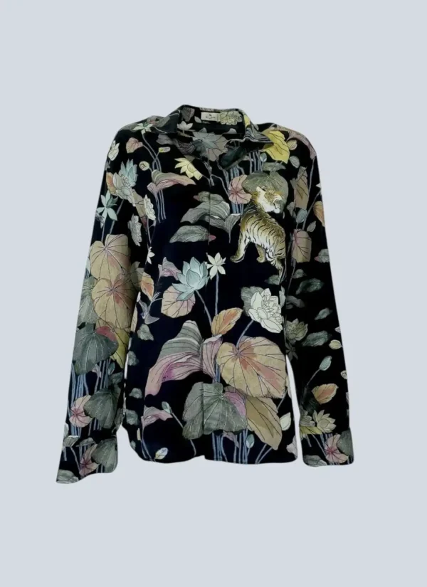 <b>Etro</b><br> camicia in cotone con stampa ninfee e tigri, M.