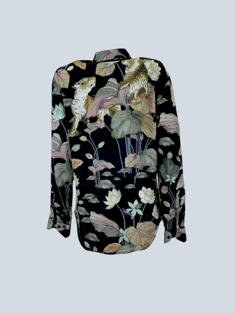 Camicia in cotone con stampa ninfee e tigri, M., foto 4 di 6